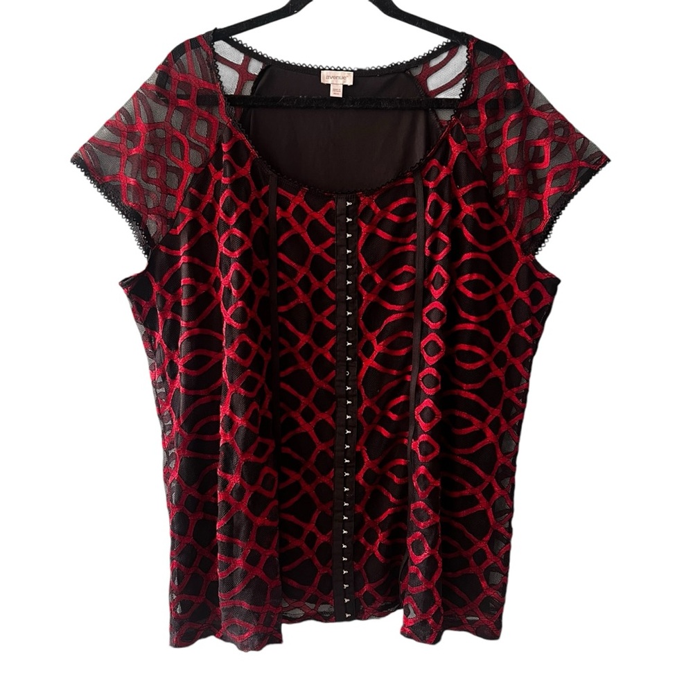 Avenue black Red Mesh Top